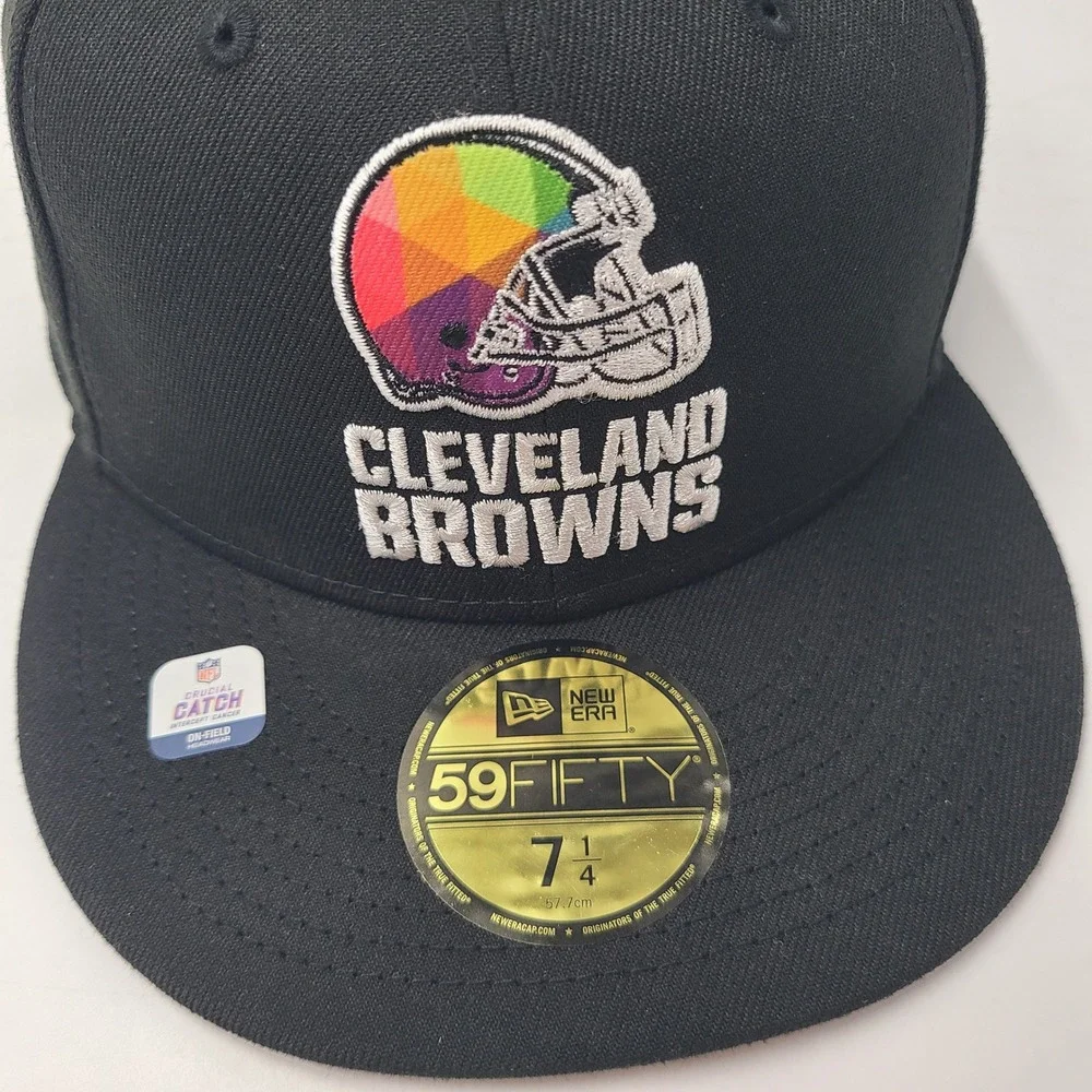 Cleveland Browns Hat Fitted (Seems 7 3/8) New Era 59Fifty Black Crucial Catch